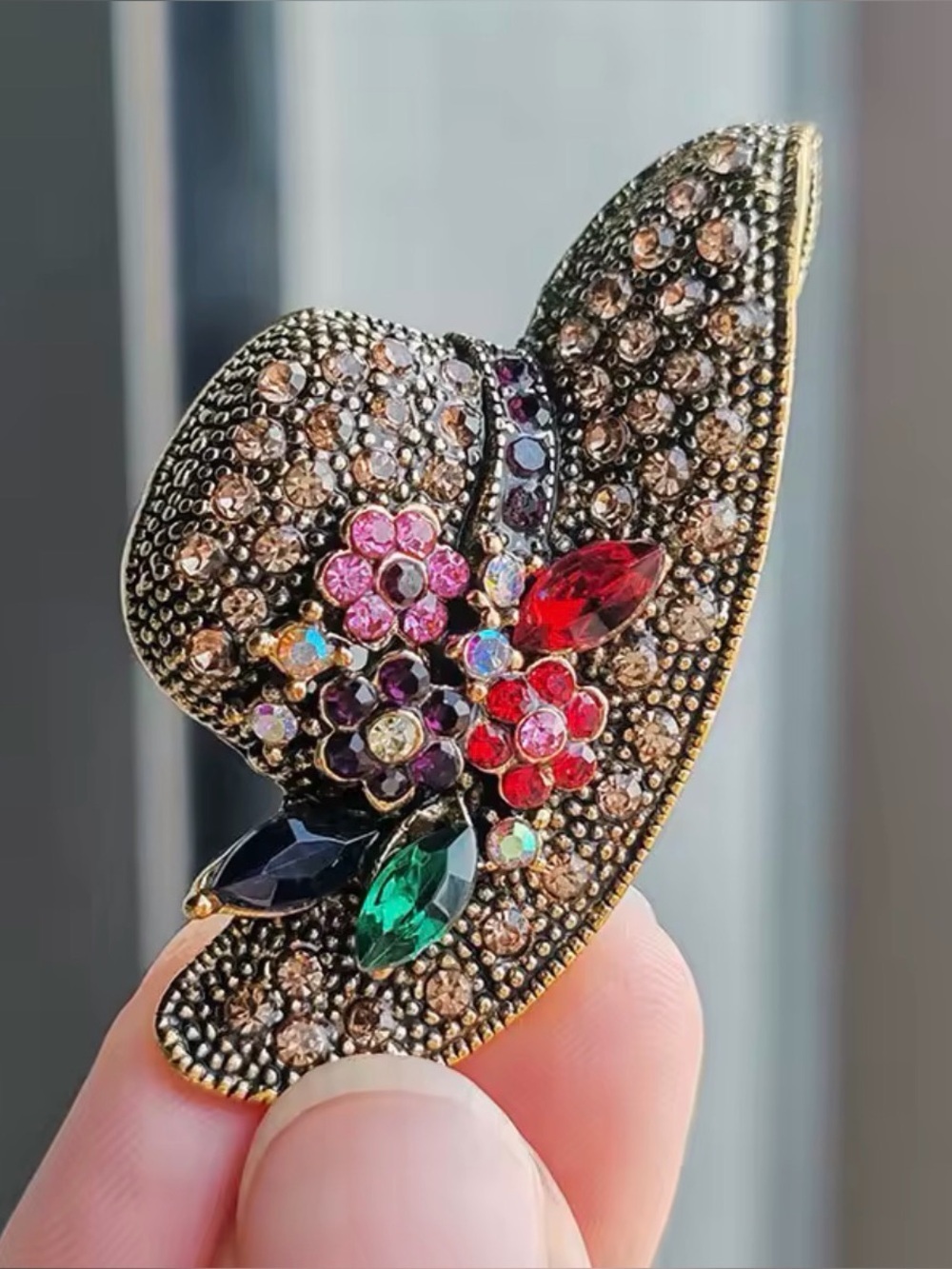 Multicolor Crystal Hat Brooch Pin - Picture 4 of 6